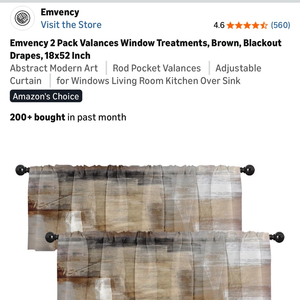 NWOT Emvency 2 Pack Valances Blackout Drapes, 18x52